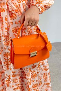 Orange Buckle Skin Hand Bag Bag