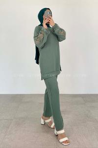 Mint Green Crew Neck Long Arm Without Accessories Ayrobin Trousers Comfortable Suit