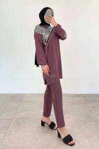 Plato Crew Neck Long Arm Beaded Ayrobin Trousers Comfortable Suit