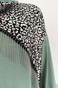 Pastel Green Crew Neck Long Arm Beaded Ayrobin Trousers Comfortable Suit