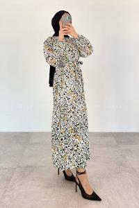 Gray Crew Neck Poplin Fabric Printed Dresess