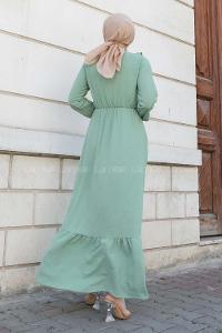 Plum Green Shirt Collar Cotton Unprinted Dresess