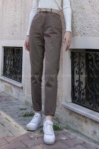 Modalamelif Yüksel Bel Dar Paça Jean Pantolon Kahverengi