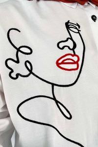 Red Shirt Collar Long Arm Cotton Fabric Unprinted Shirt