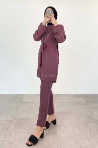Plato Crew Neck Long Arm Beaded Ayrobin Trousers Comfortable Suit