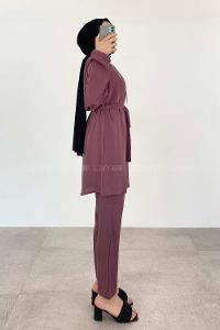 Plato Crew Neck Long Arm Beaded Ayrobin Trousers Comfortable Suit