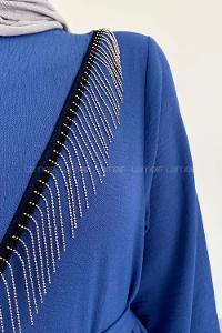 Indigo Crew Neck Long Arm Beaded Ayrobin Trousers Comfortable Suit