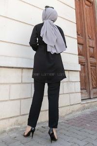 Black Crew Neck Long Arm Beaded Ayrobin Trousers Comfortable Suit