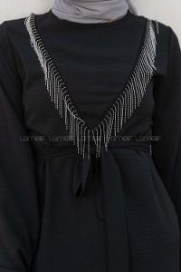 Black Crew Neck Long Arm Beaded Ayrobin Trousers Comfortable Suit