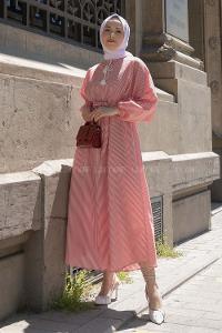 Red Crew Neck Cotton Unprinted Dresess