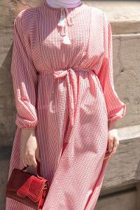 Red Crew Neck Cotton Unprinted Dresess