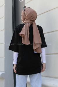 Black Crew Neck Half Arm Arm Cotton Printed T-shirt