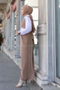 Brown With Milk Shirt Collar Cotton Unprinted Dresess