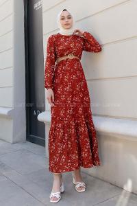 Tile Crew Neck Cotton Fabric Printed Dresess