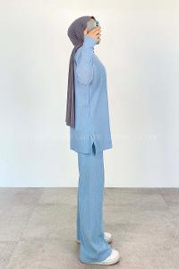 Baby Blue Crew Neck Long Arm Without Accessories Cotton Fabric Regular Trousers Comfortable Suit