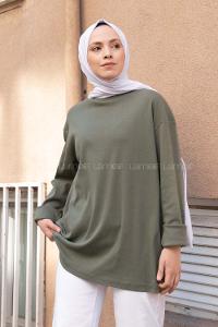 Khaki Crew Neck Long Arm Unprinted Sweatshirt