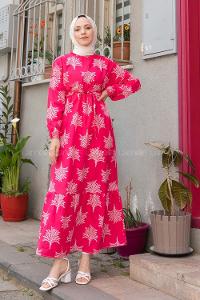 Fuchsia Mock Turtle Neck Cotton Printed Dresess