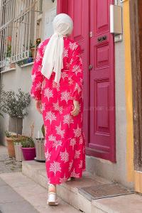 Fuchsia Mock Turtle Neck Cotton Printed Dresess