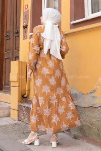Ocher Mock Turtle Neck Cotton Printed Dresess