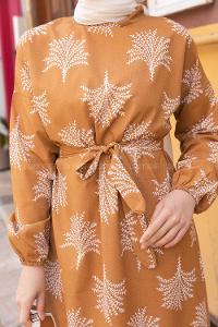 Ocher Mock Turtle Neck Cotton Printed Dresess