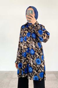 Indigo Shirt Collar Long Arm Cotton Fabric Printed Shirt