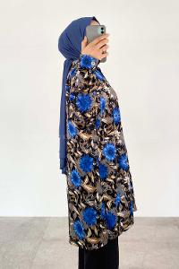 Indigo Shirt Collar Long Arm Cotton Fabric Printed Shirt