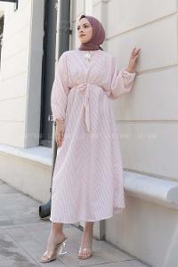 Powder Crew Neck Cotton Unprinted Dresess