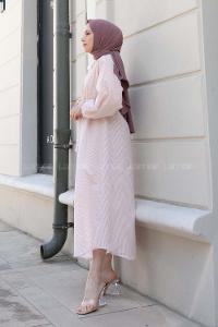 Powder Crew Neck Cotton Unprinted Dresess