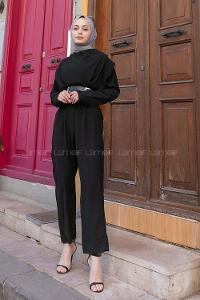 Black Roll Neck Crepe Fabric Unprinted Overalls