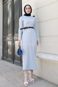 Baby Blue Mock Turtle Neck Knitwear Unprinted Dresess