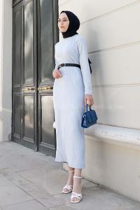 Baby Blue Mock Turtle Neck Knitwear Unprinted Dresess