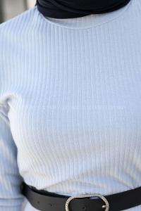 Baby Blue Mock Turtle Neck Knitwear Unprinted Dresess