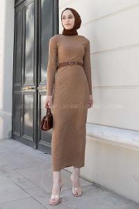 Camel Mock Turtle Neck Knitwear Unprinted Dresess