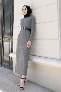 Gray Mock Turtle Neck Knitwear Unprinted Dresess