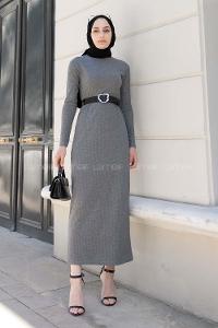 Gray Mock Turtle Neck Knitwear Unprinted Dresess