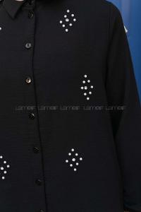 Black Shirt Collar Long Arm Pearl Embroidered Ayrobin Trousers Comfortable Suit