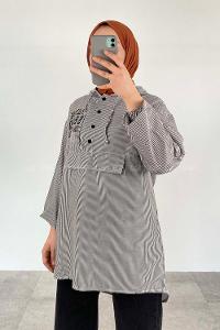 Black Hood Neck Cotton Printed Tunic