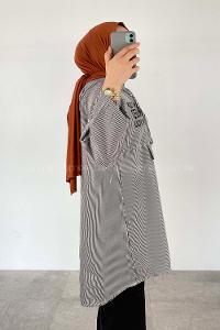 Black Hood Neck Cotton Printed Tunic