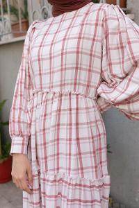 White-red Crew Neck Ayrobin Printed Dresess