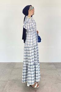 Navy Striped Crew Neck Ayrobin Printed Dresess