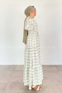 Mint Green Crew Neck Ayrobin Printed Dresess