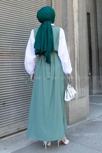 Plum Green Shirt Collar Cotton Unprinted Dresess