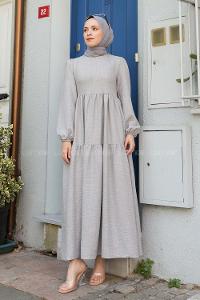Light Grey Crew Neck Viscose Fabric Unprinted Dresess