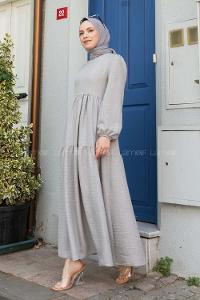 Light Grey Crew Neck Viscose Fabric Unprinted Dresess