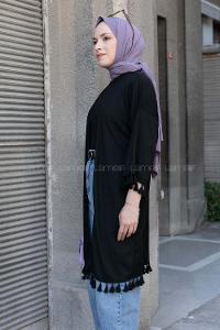 Black Bat Sleeve Arm Without Accessories Cotton Fabric Striped Kimono