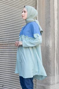 Mint Green Mandarin Collar Long Arm Ayrobin Unprinted Shirt