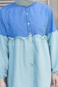 Mint Green Mandarin Collar Long Arm Ayrobin Unprinted Shirt