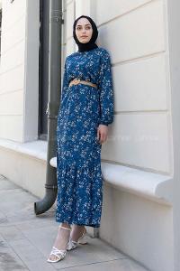 Indigo Crew Neck Cotton Fabric Printed Dresess