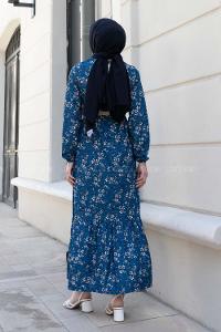 Indigo Crew Neck Cotton Fabric Printed Dresess