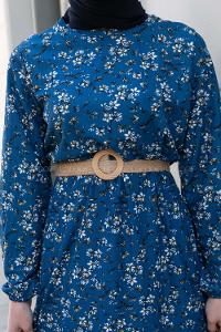 Indigo Crew Neck Cotton Fabric Printed Dresess